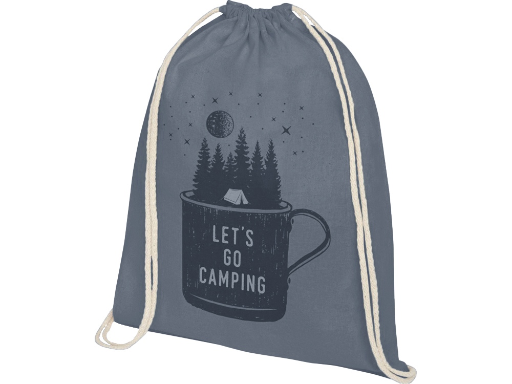 Рюкзак со шнурком Oregon хлопка плотностью 140 г/м2, серый-3