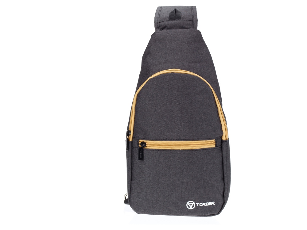 Рюкзак TORBER с одним плечевым ремнем, чёрный/бежевый, полиэстер 300D, 33 х 17 х 6 см-0