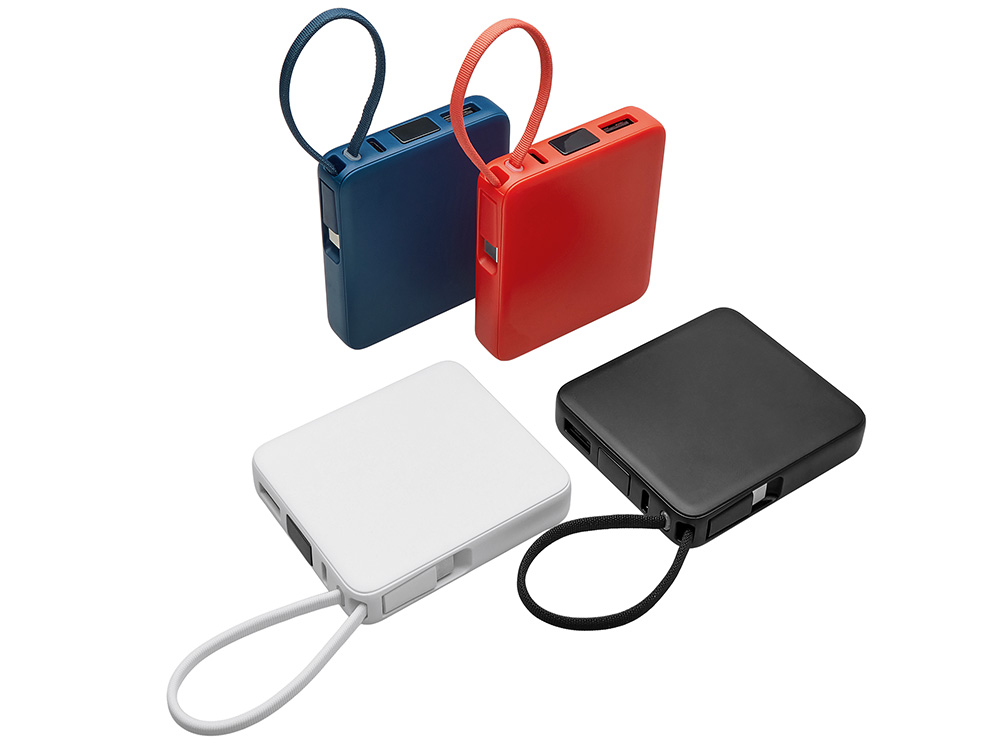 Внешний аккумулятор со встроенным кабелем USB-C Дэнси, 5000 мАч, красный-6