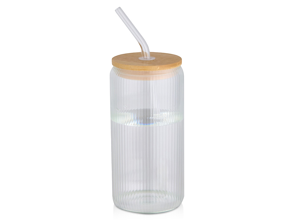 Ёмкость Mirage из боросиликатного стекла объемом 500 мл с одинарными стенками и крышкой из бамбука - Прозрачный-0