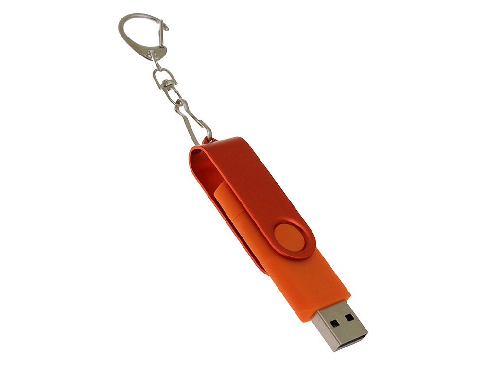 USB-флешка на 128 Гб 2 в 1 поворотный механизм, c дополнительным разъемом Type-C с одноцветным металлическим клипом, оранжевый-2