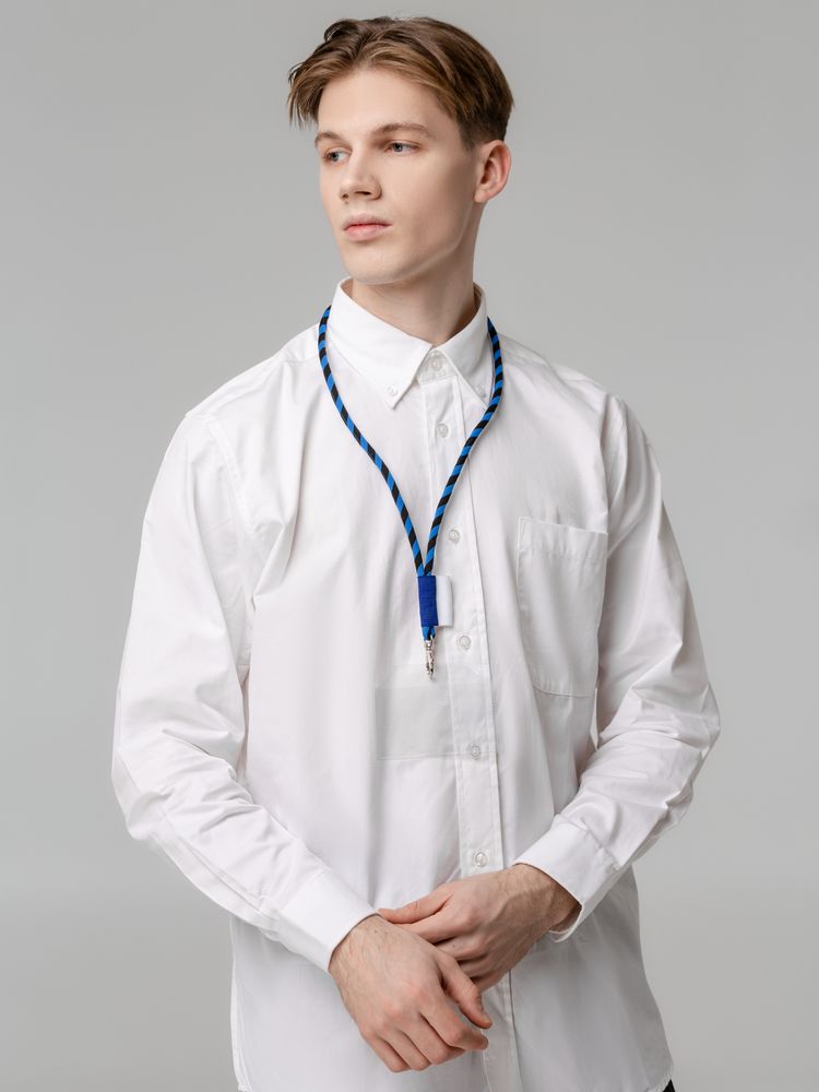 Шнурок для бейджа Tube Long, черный с синим-3