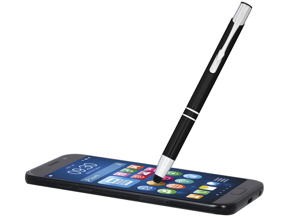 Шариковая кнопочная ручка-стилус Moneta из анодированного алюминия, черный-1