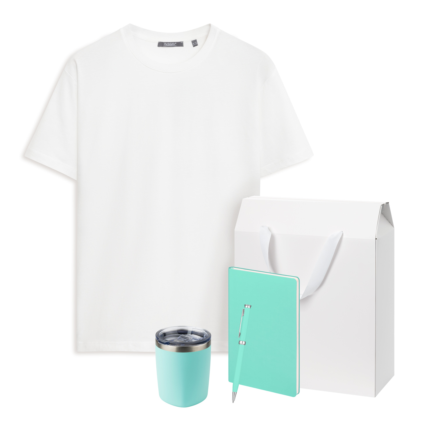 Набор с одеждой KRIS (футболка, термокружка, ежедневник, ручка), мятный/аква, L-0