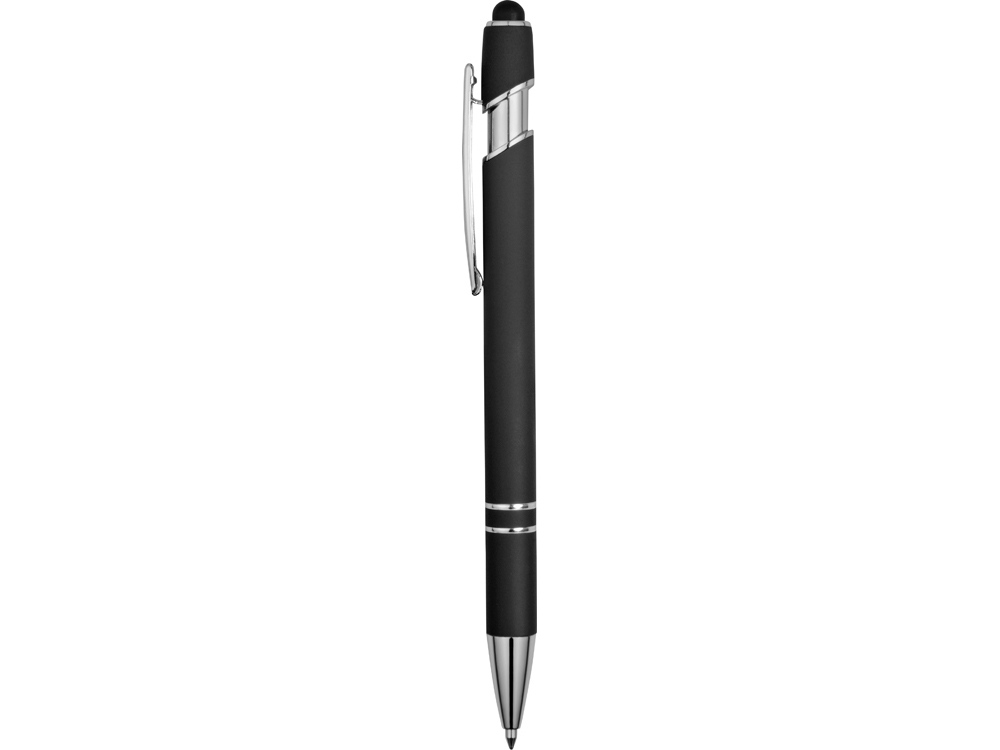 Ручка металлическая soft-touch шариковая со стилусом Sway, черный/серебристый-2