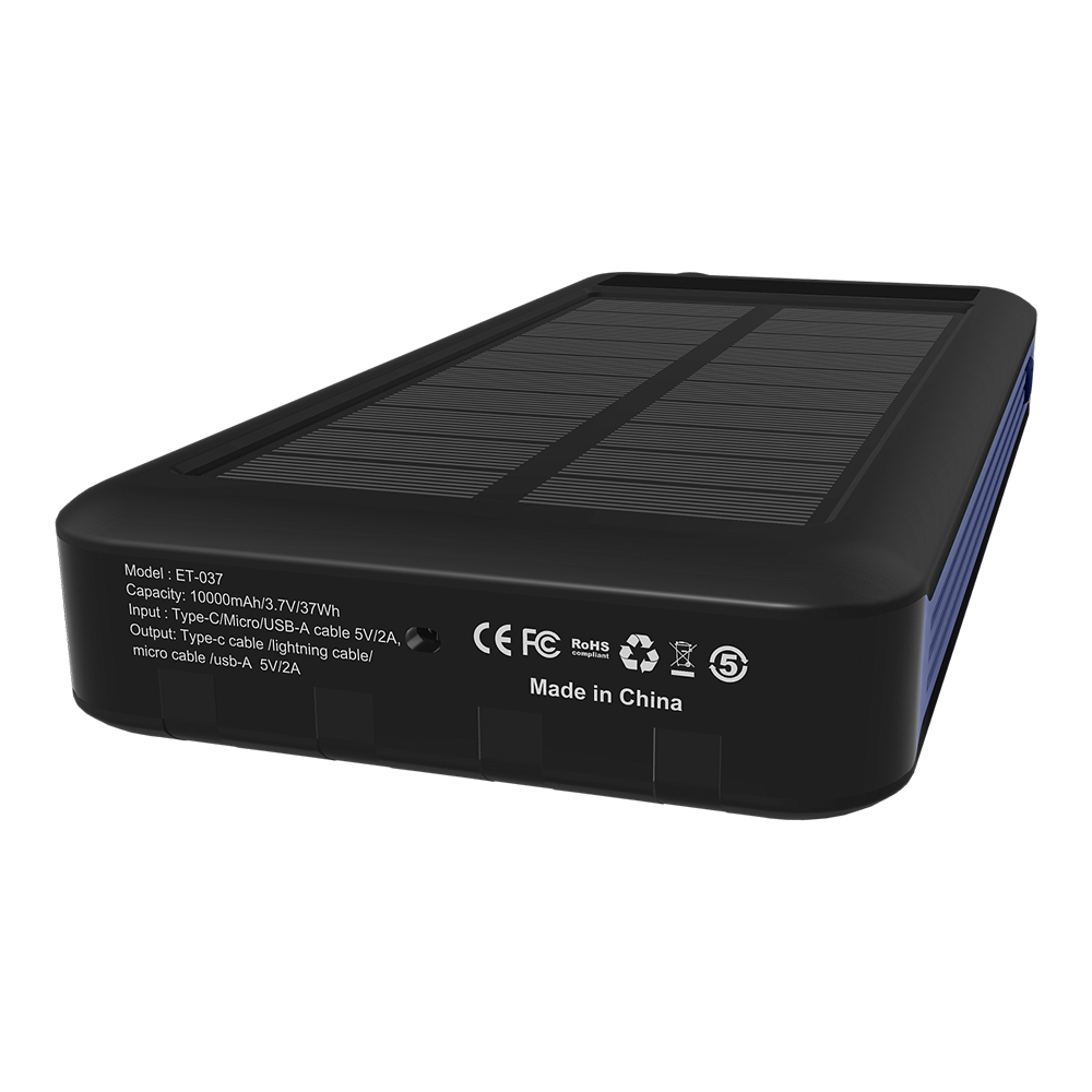 Внешний аккумулятор Xyron с солнечной панелью, Чёрный/Синий-2
