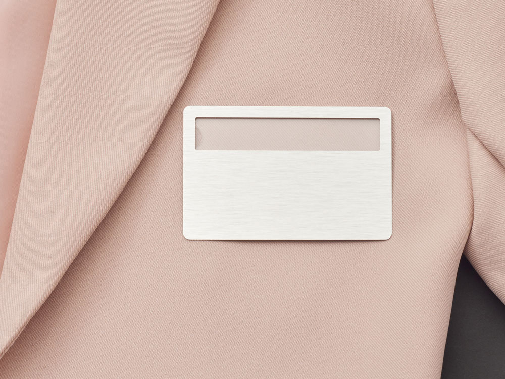 Бейдж металл+ загибушка прозрачная, 90х60мм, серебристый-2