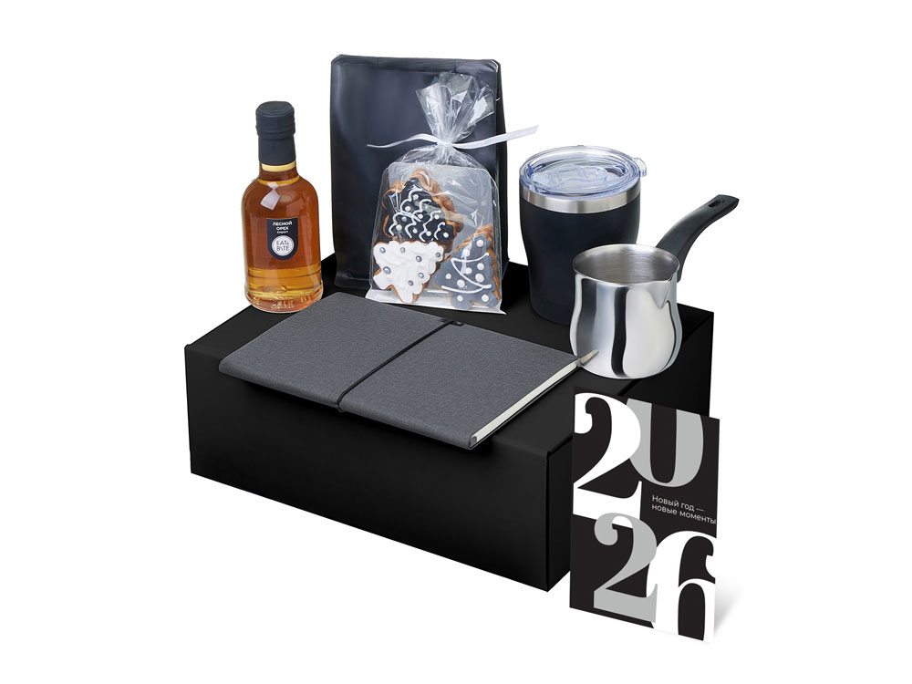 Подарочный набор с туркой, кофе и термокружкой, серый-1