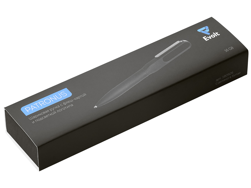 Металлическая ручка с флешкой на 16 Гб и светящимся логотипом Patronus, матовая черная-10