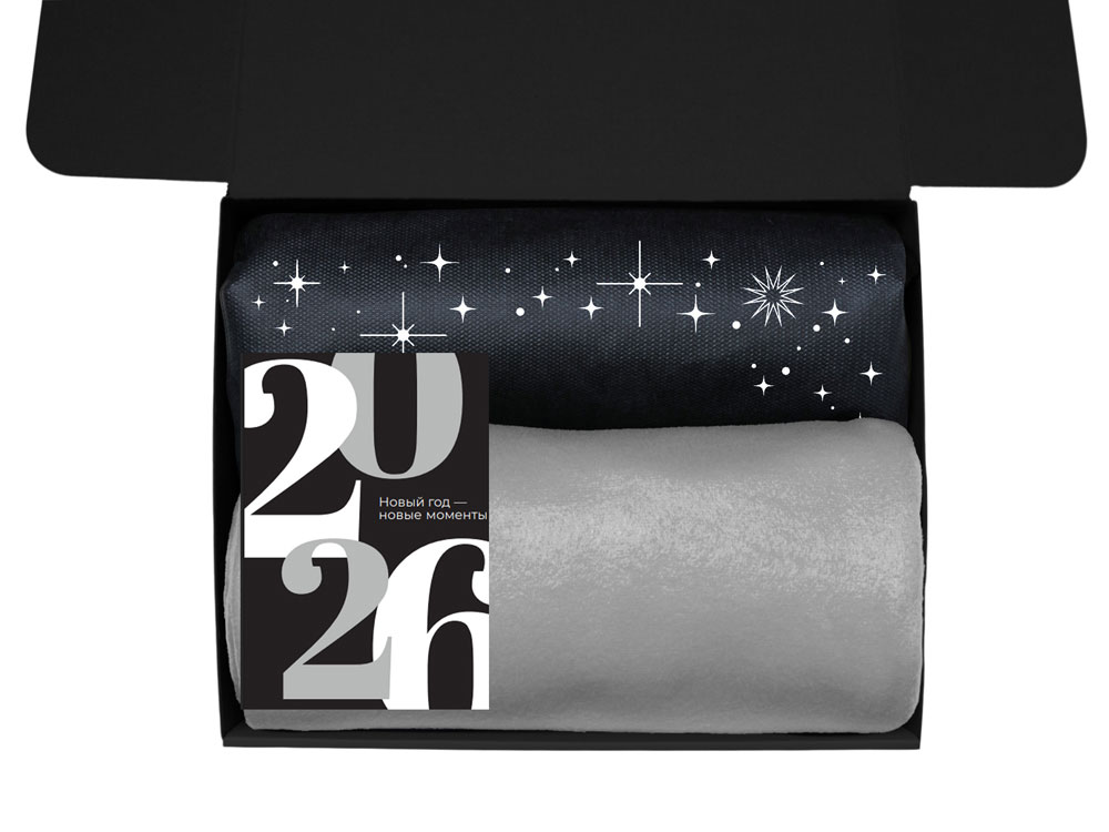 Подарочный набор c пледом, френчпрессом, чаем и медом, серый-2