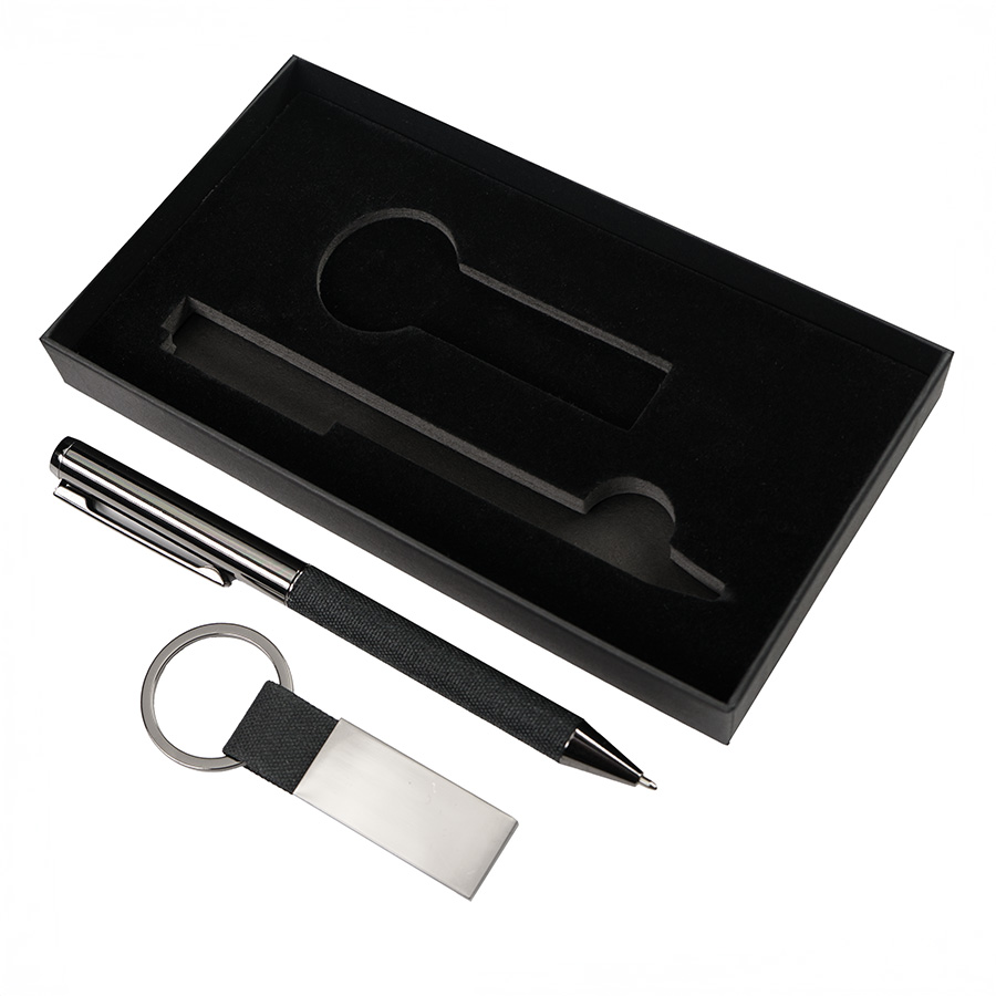 Набор ручка+ брелок COLLISION, черный/темно-серый, металл, пластик, картон, черный, темно-серый-2