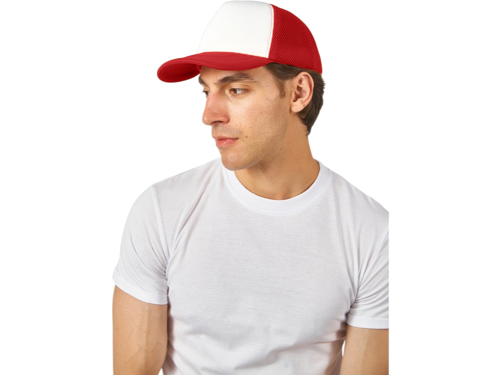 Бейсболка с сеткой Newport, белый/красный-1
