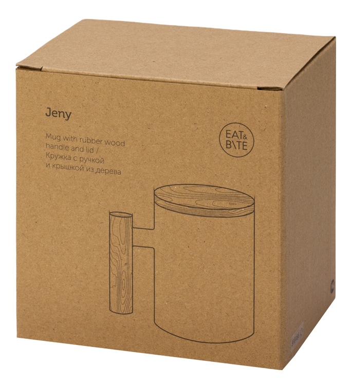 Кружка с ручкой и крышкой из каучукового дерева Jeny, белый-8