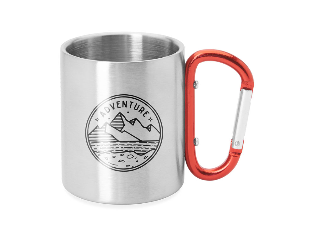 Кружка GUAYA с ручкой карабином, 230 мл, серебристый/красный-4