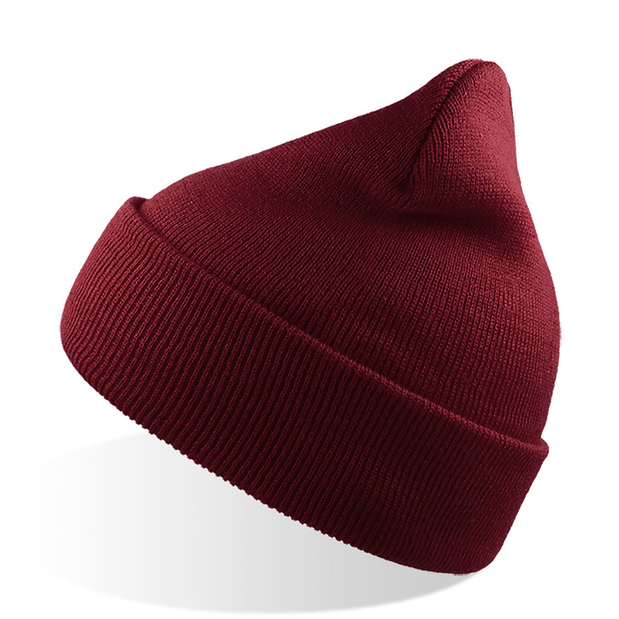 Шапка вязаная  двойная Wind с отворотом, бордовый-0