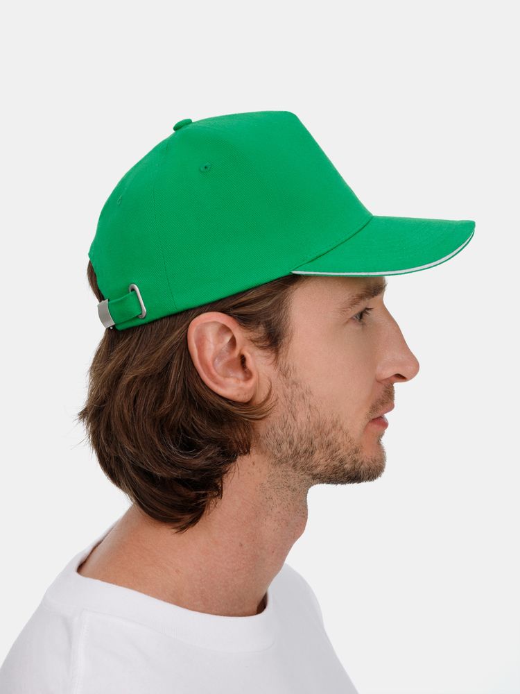 Бейсболка Long Beach, ярко-зеленая с белым-6