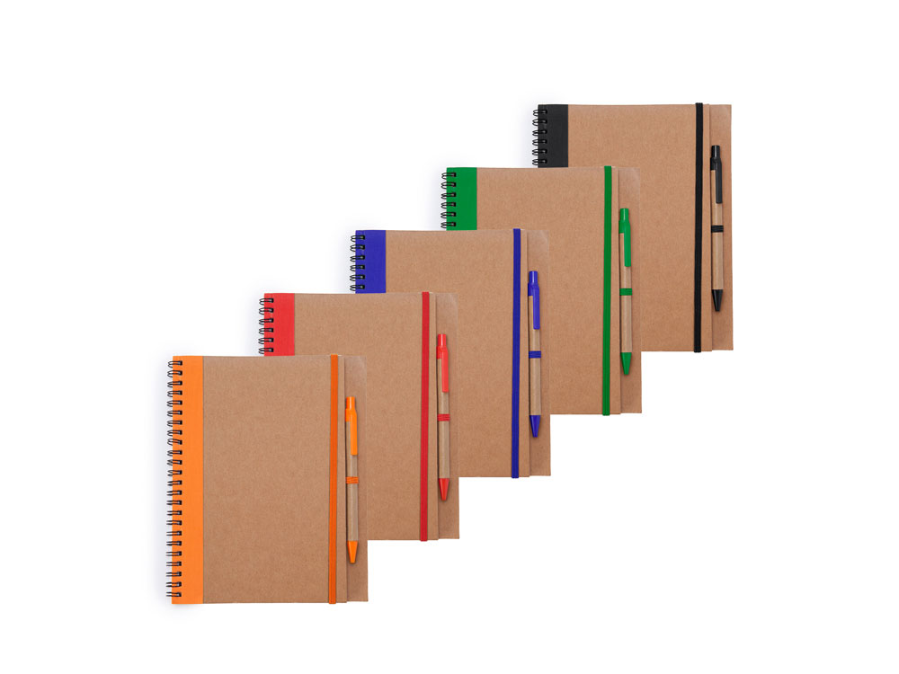 Блокнот А5+ ALANI с шариковой ручкой, крафтовый/оранжевый-4