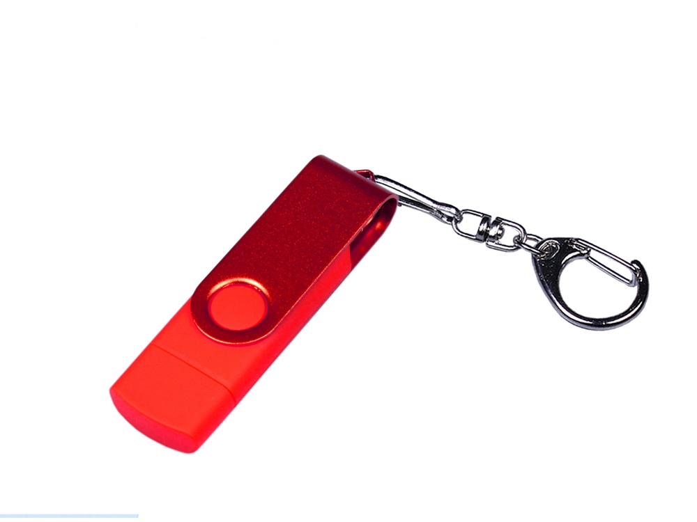USB-флешка на 16 Гб 3 в 1 поворотный механизм, c двумя дополнительными разъемами MicroUSB и TypeC C с одноцветным металлическим клипом, красный-0