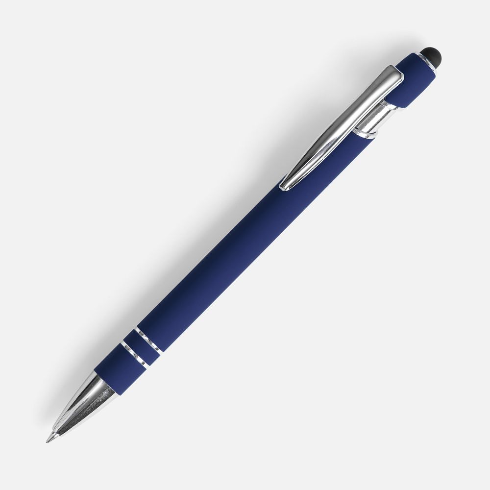 Ручка шариковая Pointer Soft Touch со стилусом, темно-синяя-1