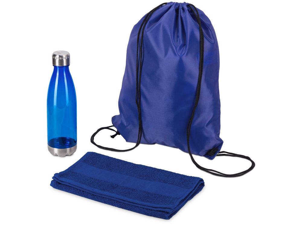 Спортивный набор с бутылкой и полотенцем Beginner, синий-0