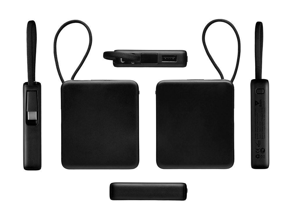 Внешний аккумулятор со встроенным кабелем USB-C Дэнси, 5000 мАч, черный-3