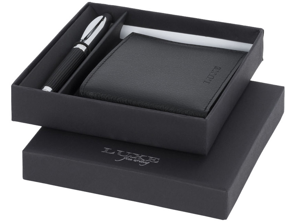 Подарочный набор из шариковой ручки и портмоне, черный-0