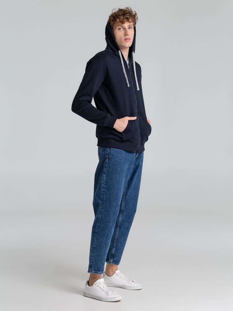 Толстовка на молнии с капюшоном Unit Siverga Heavy, темно-синяя-7