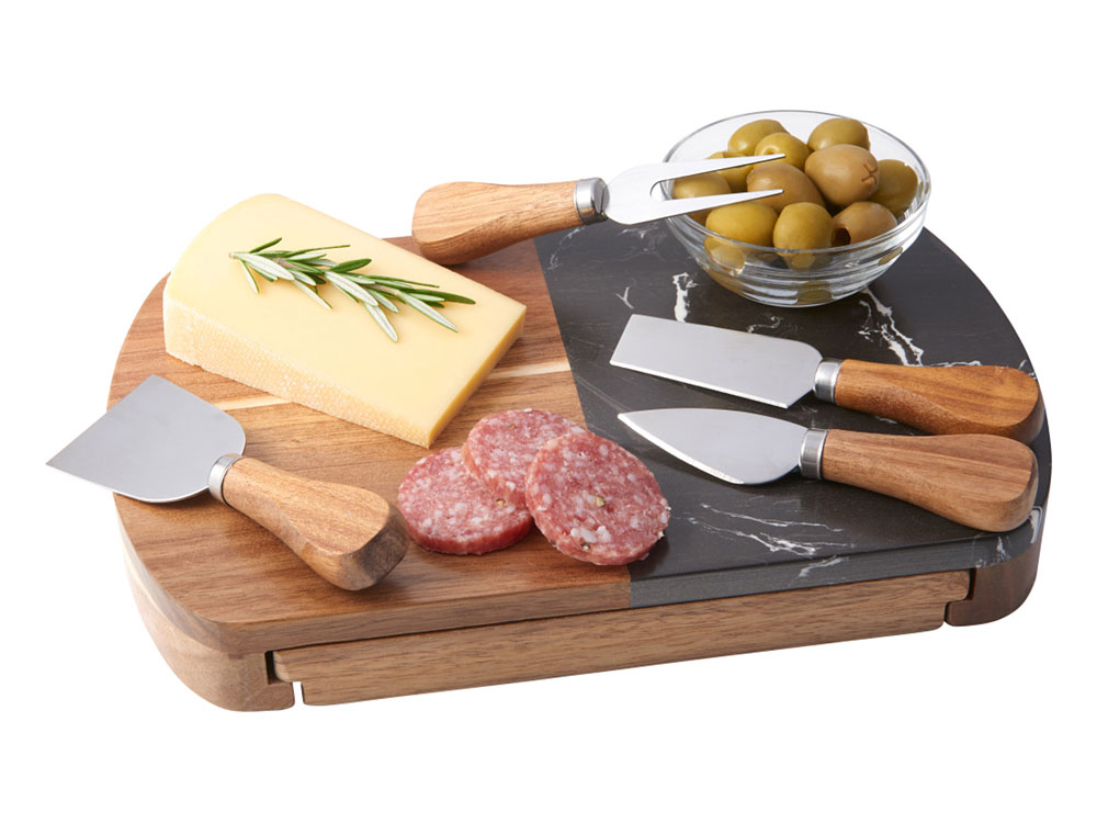 Набор для сыра в подарочной коробке из акации и мрамора Date-4