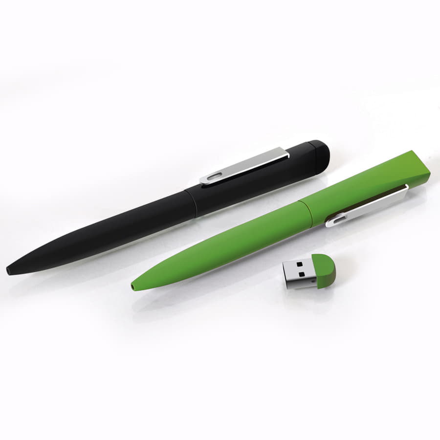 IQ, ручка с флешкой, 8 GB, металл, soft-touch, зеленый, серебристый-2