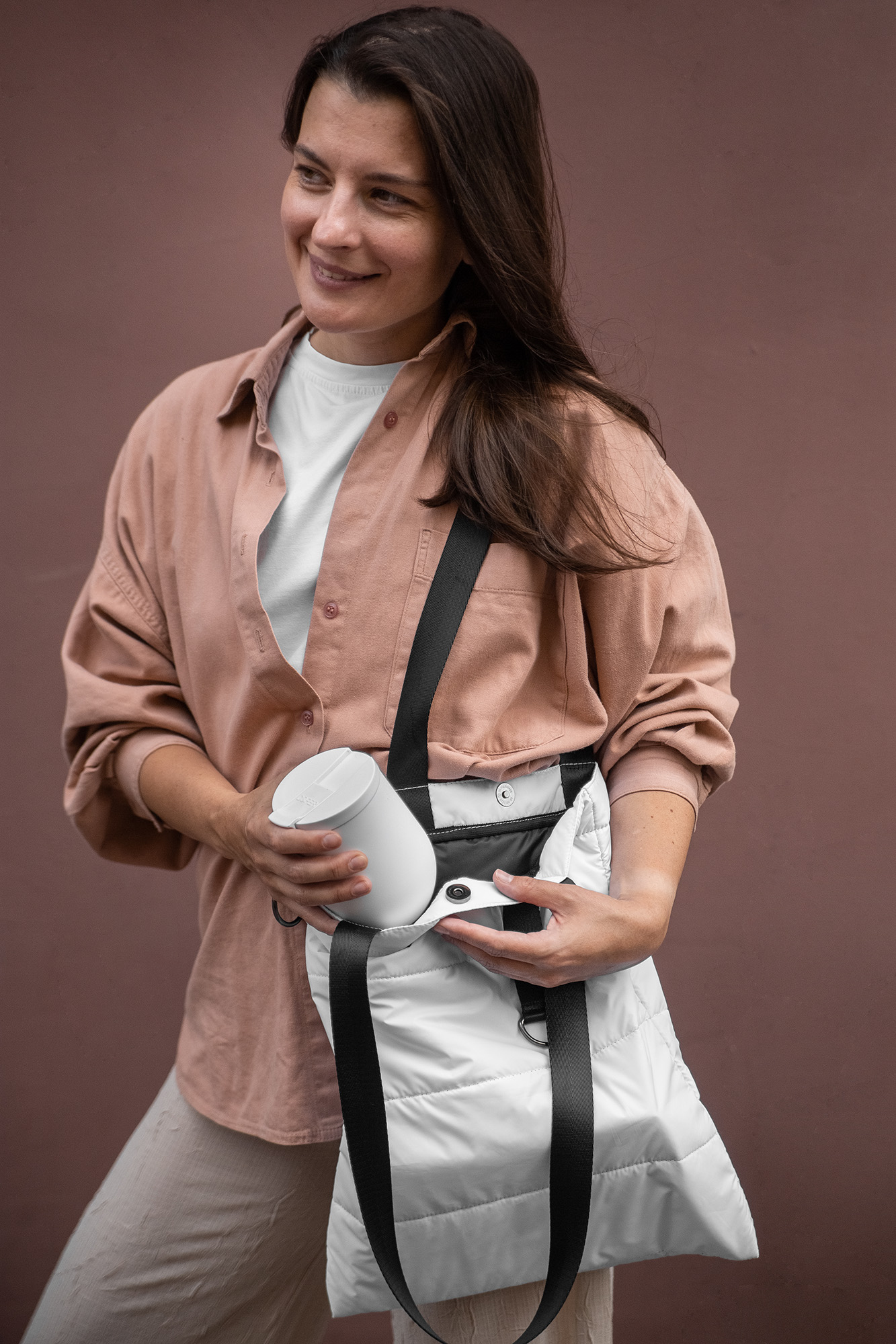 Шоппер Superbag Bubble, стёганый, с магнитной кнопкой (белый с черным)-6