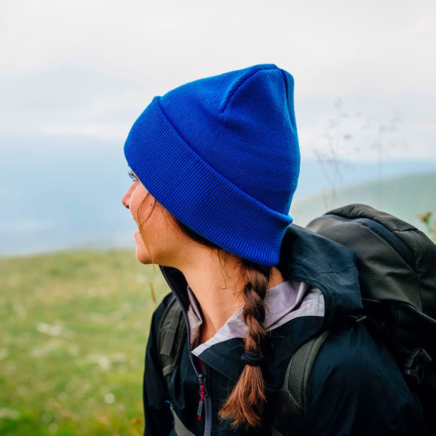 Шапка вязаная двойная WIND с отворотом, ярко-синий-3