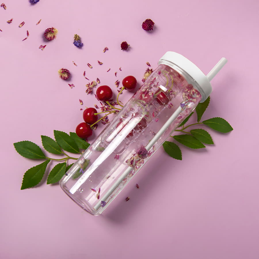 Бутылка для воды LONG DRINK с контейнером для фруктов и трубочкой, 700мл, прозрачный, белый-3