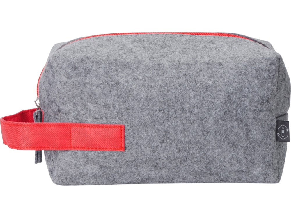 Косметичка из РПЕТ фетра с ручкой Felt, серый с красным-4