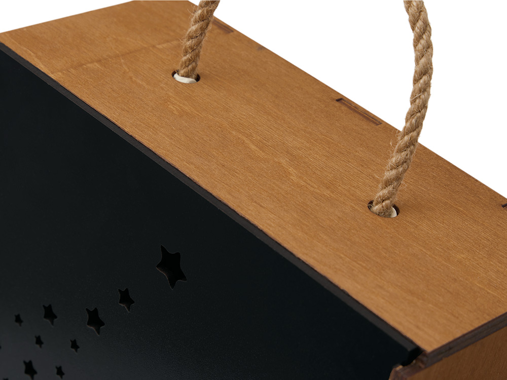 Подарочная коробка из фанеры Constellation 330х220х100 мм, фанера 6 мм, крышка на выдвижных пазах черная ЛХДФ 3 мм, бечевка-7