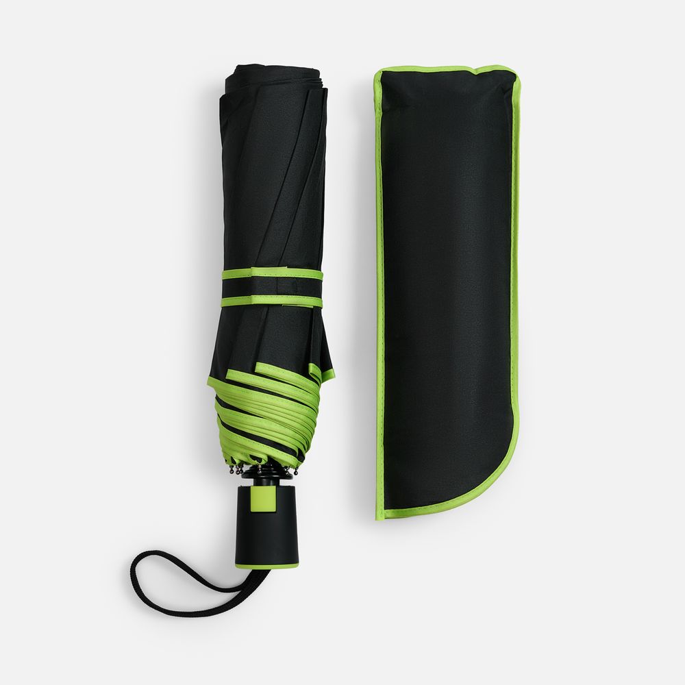 Зонт складной Edgeline, черный с зеленым-2