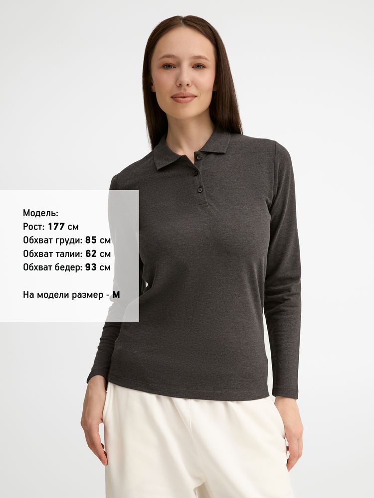 Рубашка поло женская с длинным рукавом Perfect LSL Women, черный меланж-4