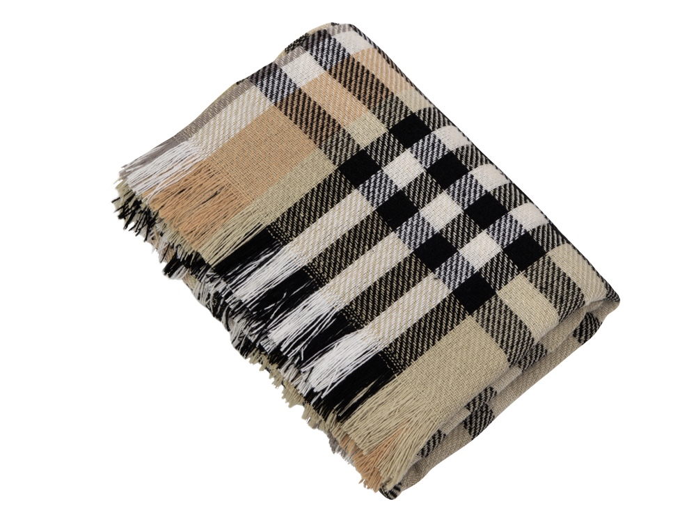 Плед Liner с бахромой, 140*205 см., бежевый с черным-3