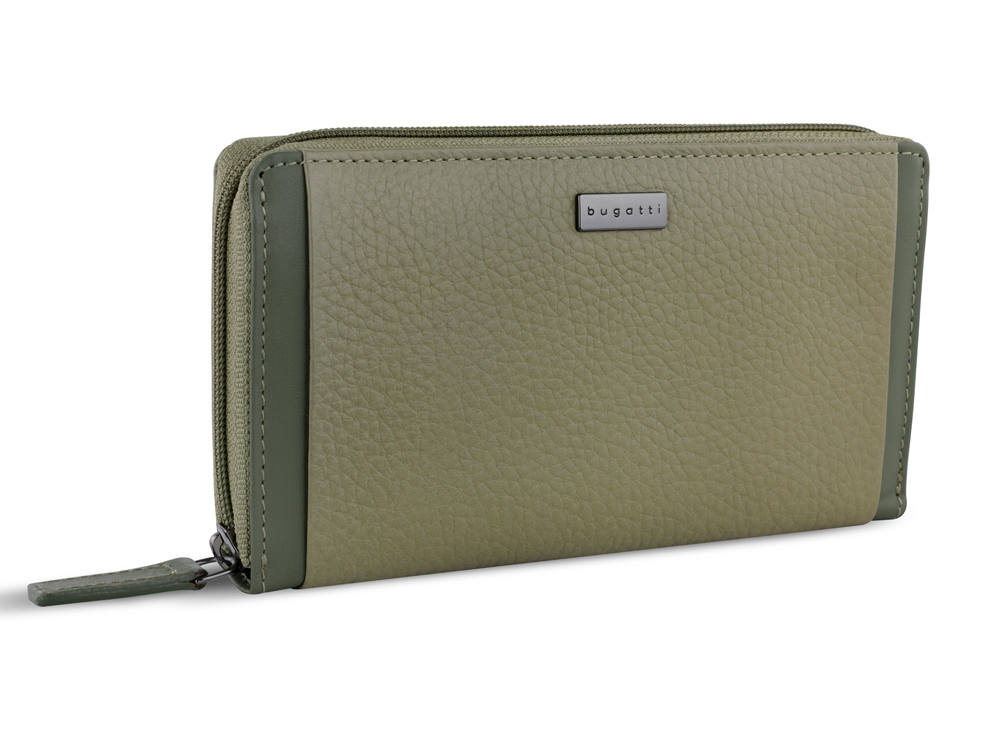 Кошелёк женский BUGATTI Sina, зеленый, воловья кожа/полиэстер, 19х3х11 см-0