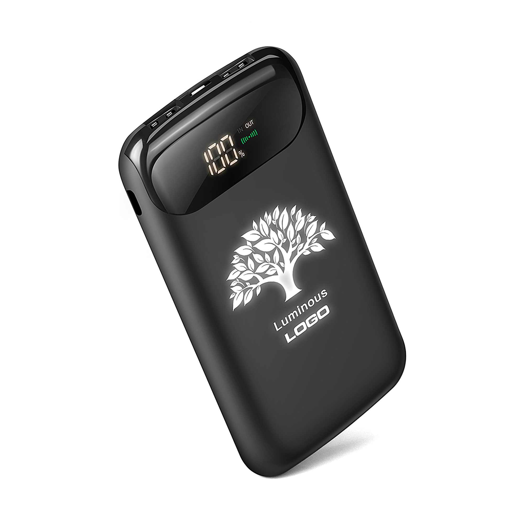 Беспроводное зарядное устройство "Shine SOFTTOUCH", 8000 mAh с подсветкой логотипа и цифровым индикатором заряда-0