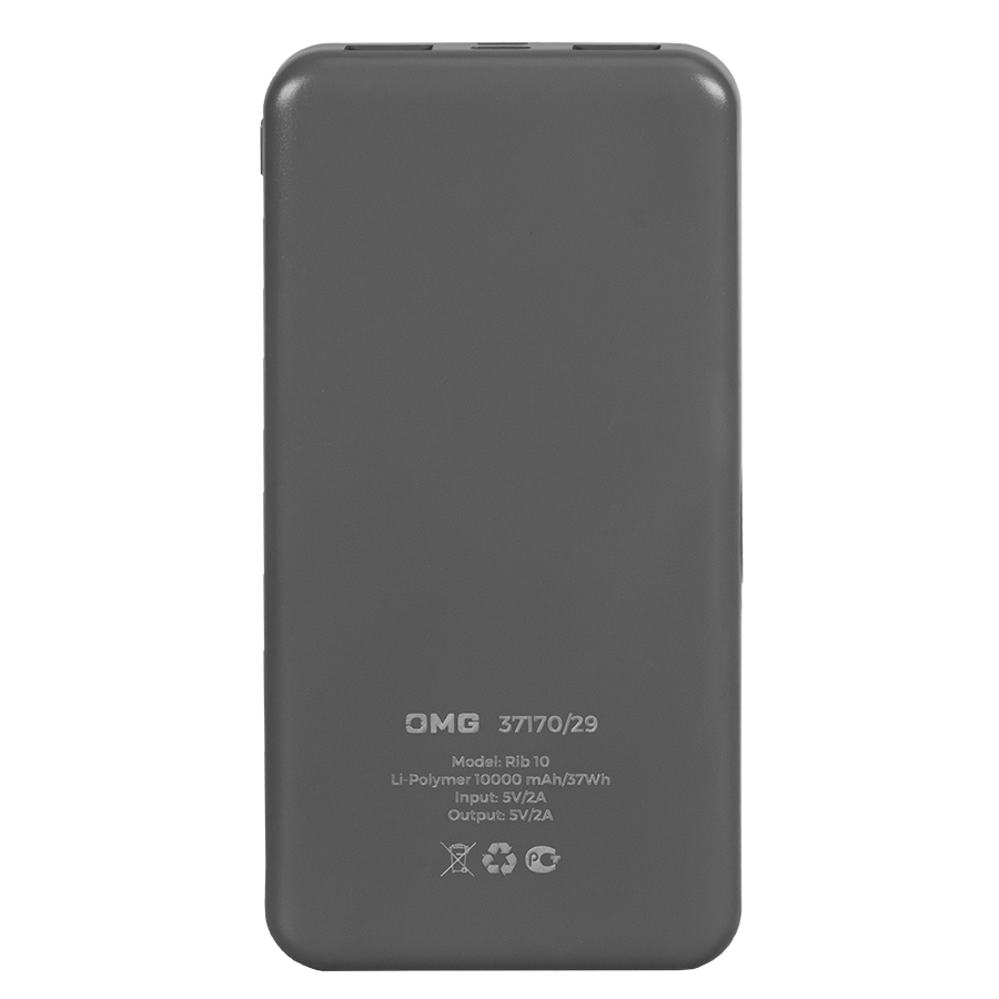 Универсальный аккумулятор Rib 10 (10000 мАч), серый, 13,5х6.8х1,5 см, серый-2