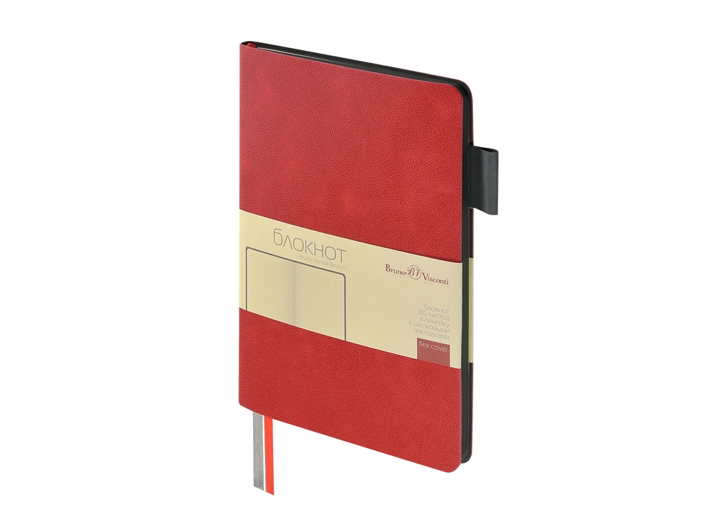 Блокнот А5 Boston, красный с серым срезом-0