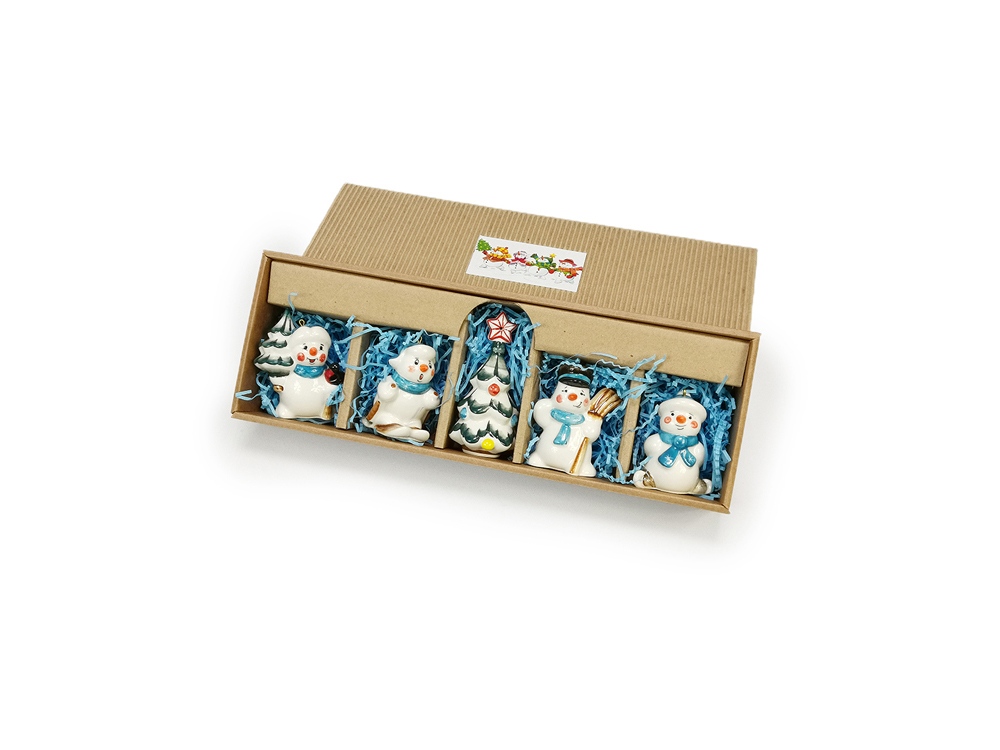 Набор елочных игрушек Снеговички подглазурная роспись-0
