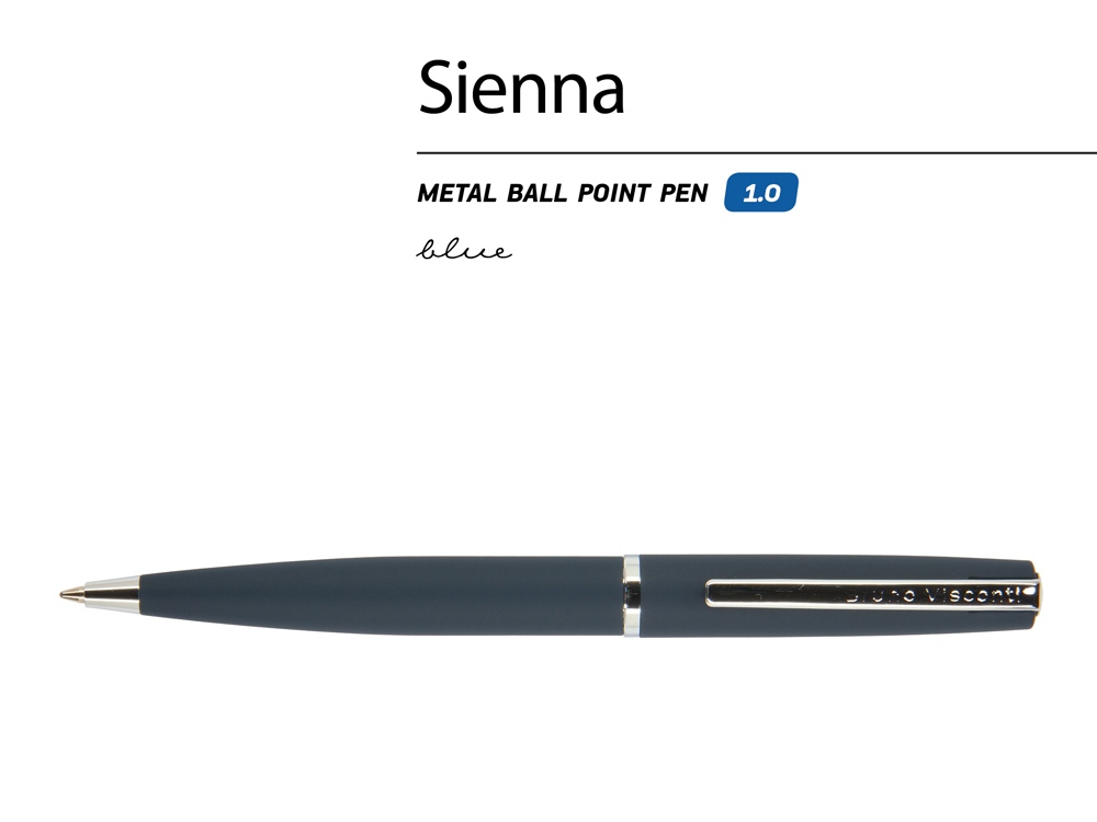 Ручка Sienna шариковая  автоматическая, синий металлический корпус, 1.0 мм, синяя-1