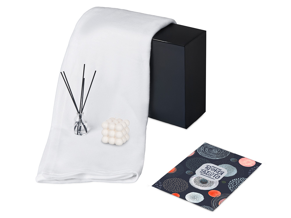 Подарочный набор с пледом, свечой и диффузором, белый-1