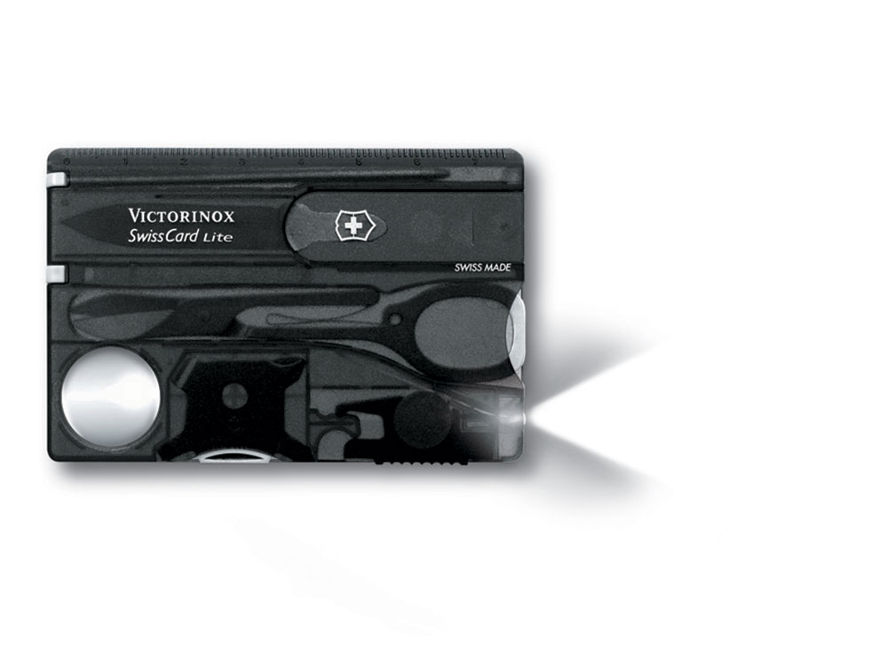Швейцарская карточка VICTORINOX SwissCard Lite, 13 функций, полупрозрачная чёрная-0