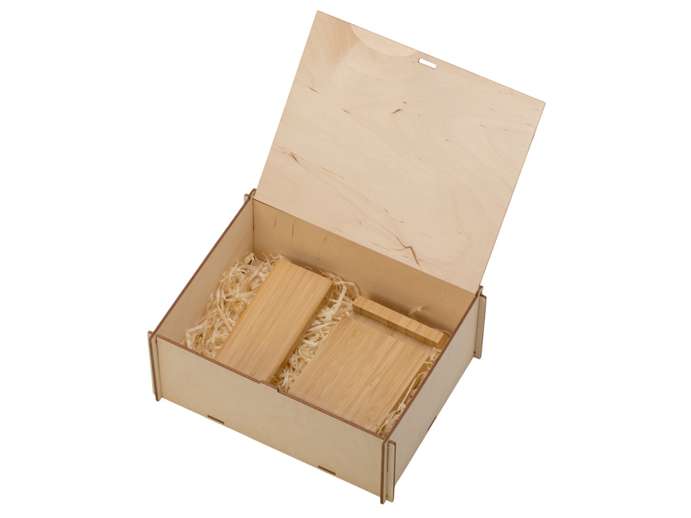 Подарочный набор с БЗУ и внешним аккумулятором Bamboo Set, натуральный-1