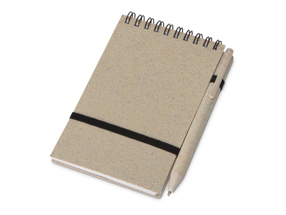 Блокнот B7 Toledo S, бежевый + ручка шариковая Pianta из пшеничной соломы, бежевый-0