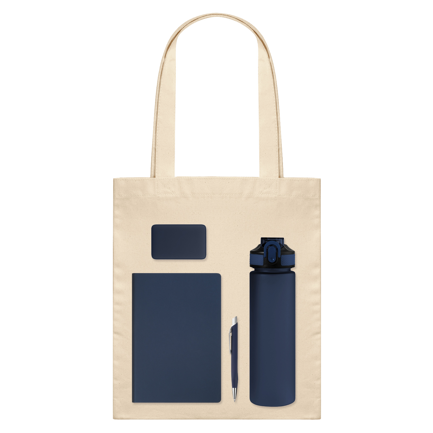 Подарочный набор Велком Пак (Welcome Pack), синий (бутылка, ежедневник, ручка, ЗУ, шоппер)-0