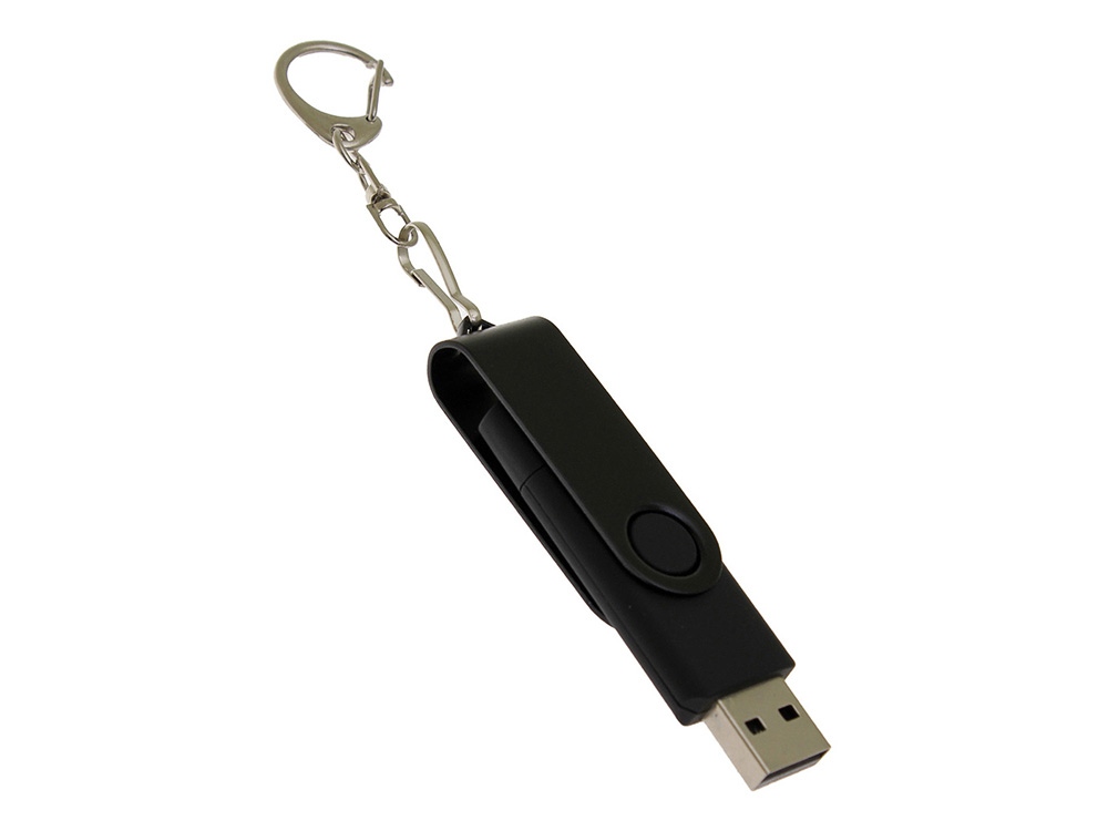 USB-флешка на 128 Гб 2 в 1 поворотный механизм, c дополнительным разъемом Type-C с одноцветным металлическим клипом, черный-2