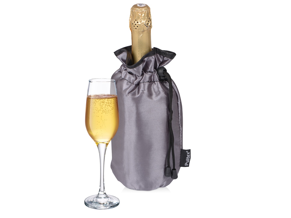 Охладитель для бутылки шампанского Cold bubbles из ПВХ в виде мешочка, серебристый-0